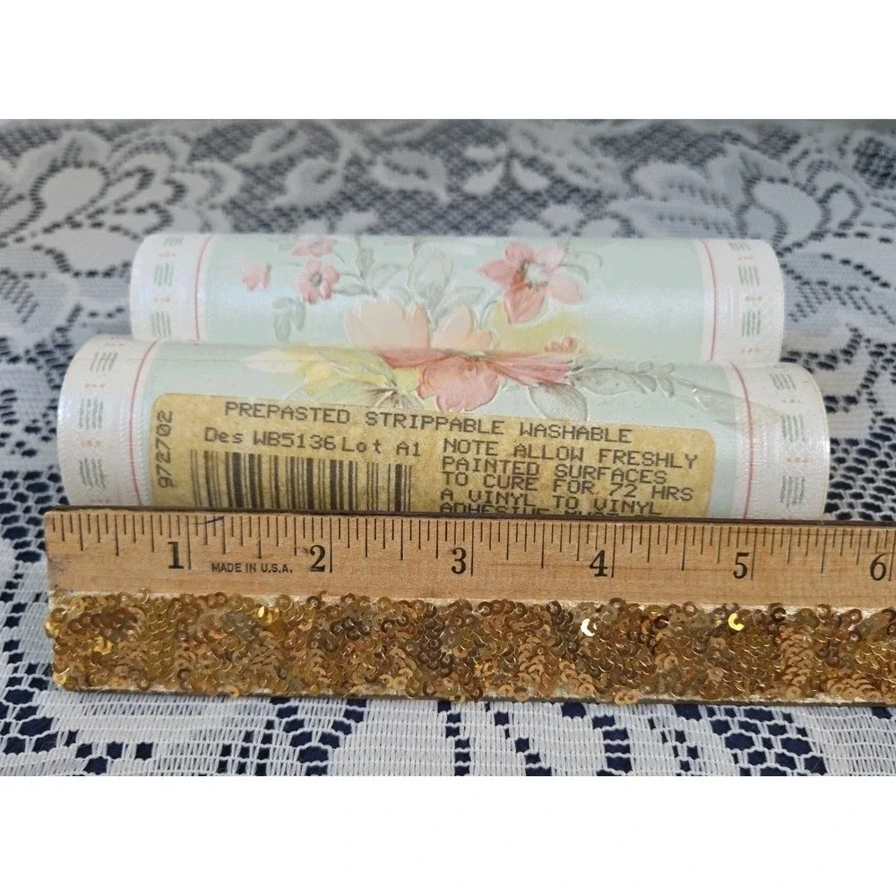 Vinyl Wallpaper Border Green Pink Floral Pre-pasted Strippable Washable‎ 10 Yds
